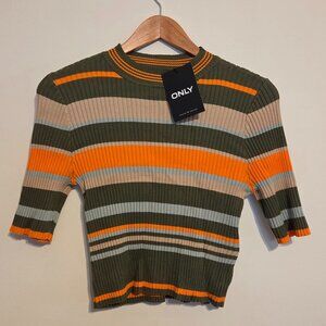 ONLY - Striped Crop Knit Top (Size: XL)